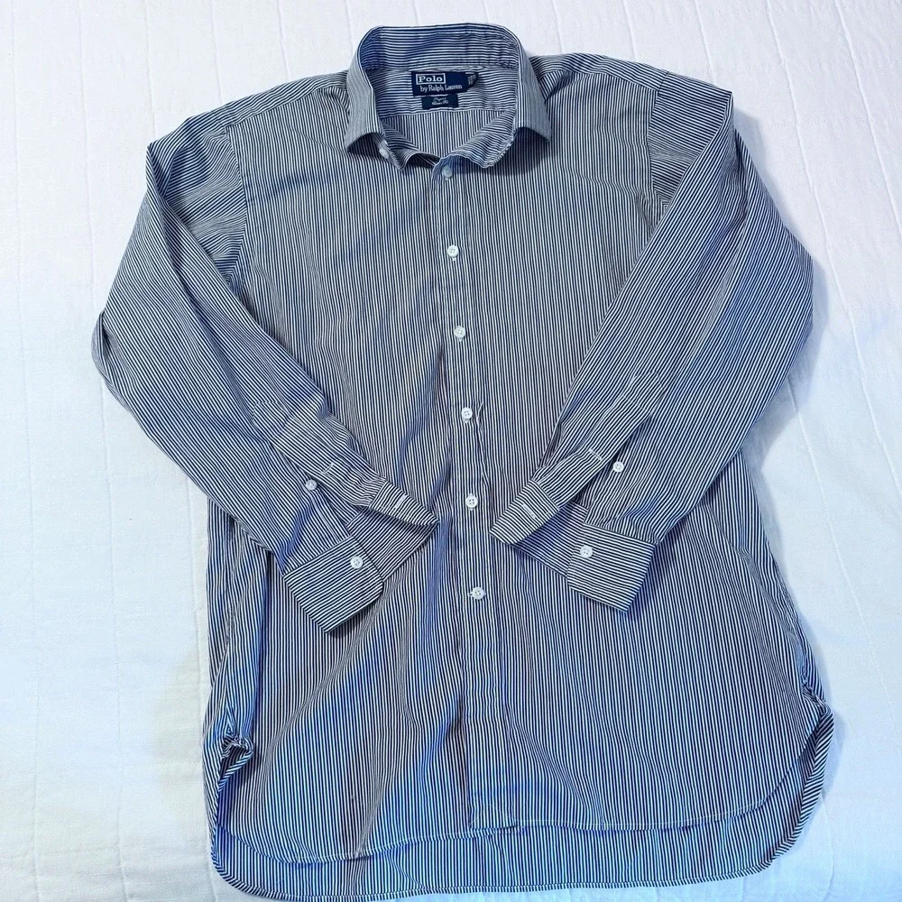Polo Ralph Lauren Men's Regent Classic Fit Blue Green Stripe Dress Shirt 16.5-33